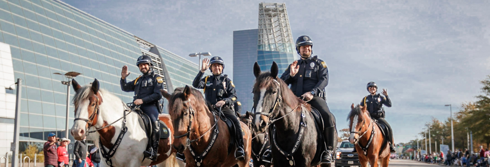 Mounted patrol officers and horses in parade