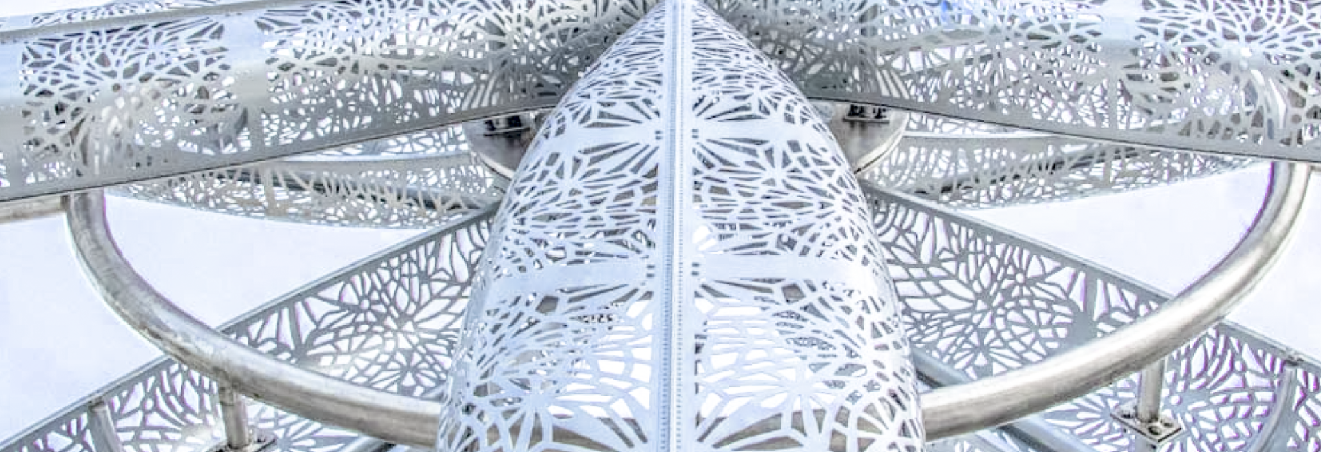 Image of the Canoes sculpture from the ground, looking skyward