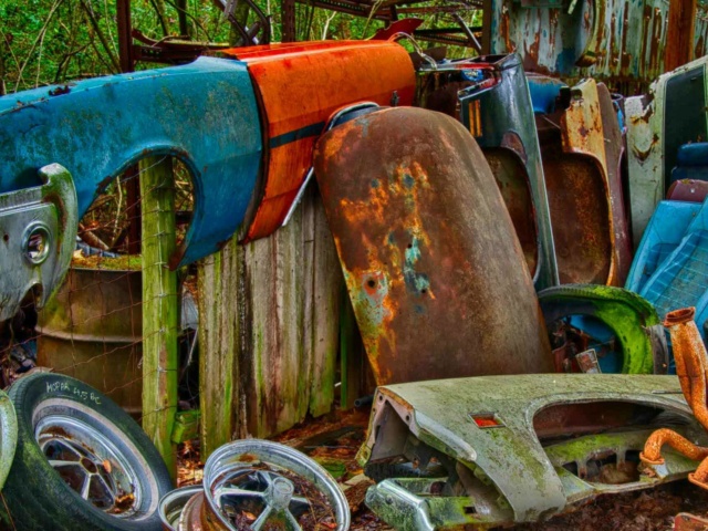 Old Car Parts in a Yard