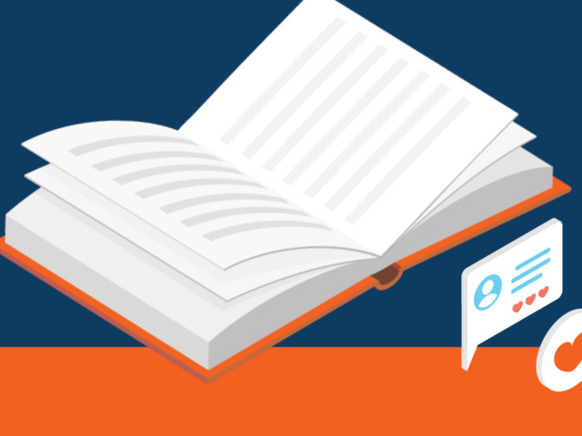 Rednering of open book on blue background